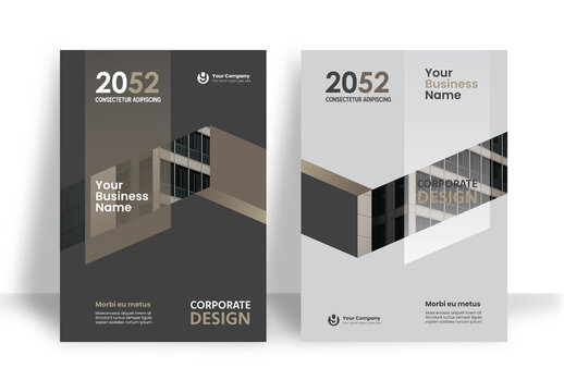 Business Report Cover Template &ndash; Dark gray and beige colors  Geometric Layout (A4)	
