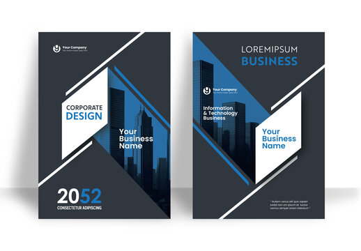 Business Report Cover Template &ndash; Blue and Black  Geometric Layout (A4)	
