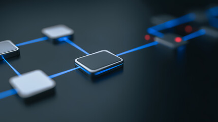 A network of interconnected digital nodes. Displaying complex data exchange in an abstract digital world.