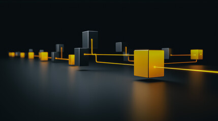 A network of golden connections stretches across a sleek, black surface, the minimalist design highlighting the interconnectedness of technological advancement.