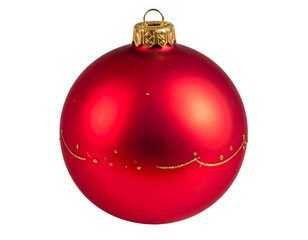A matte red Christmas ornament with golden decorative accents