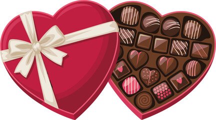 Heart-shaped box of assorted chocolates with a ribbon