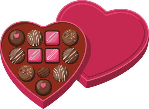 Heart-shaped box filled with assorted chocolates and candies