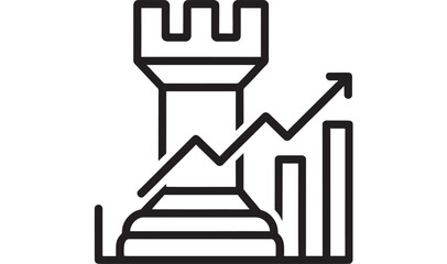 Rook chess piece with rising graph and bars on transparent background silhouette © MissBeauty