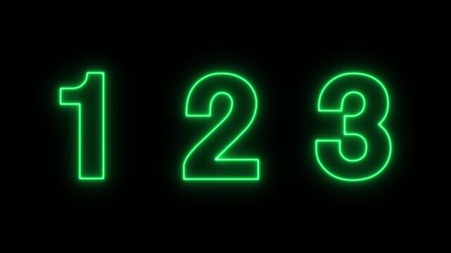 neon numbers text animation 1-3 number. numbers shimmer on a black background. neon text 123 number countdown icon on black background.