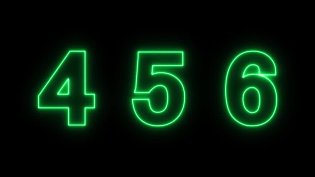 neon numbers text animation 4-6 number. numbers shimmer on a black background. neon text 456 number countdown icon on black background.