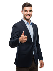 Businessman giving thumbs up isolated on transparent background