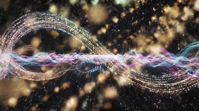 Colorful Infinity Sparkles in Space - This video shows an abstract design of the infinity symbol made of colorful sparkling particles, set against a backdrop of stars.