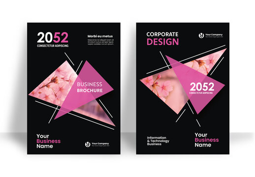 Business Report Cover Template &ndash; Pink and Black  Geometric Layout (A4)	
