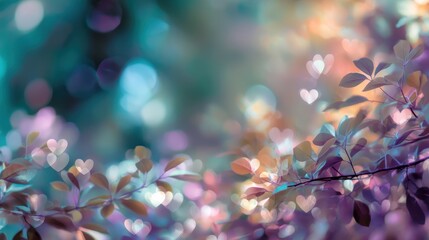 Leaves with hues of purple and green show heart shapes in the soft light. This scene is in a garden on a sunny day with gentle focus on the foliage.