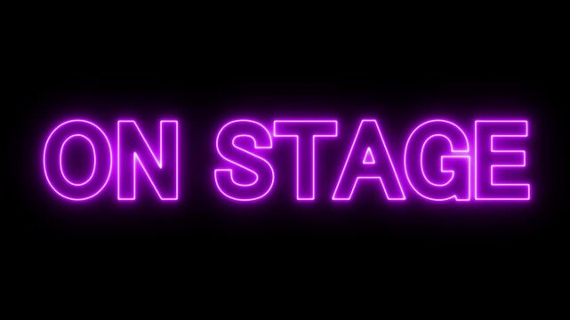 Animated ON STAGE neon sign. ideal for concerts, live performances, and streaming setups, concepts. flickering neon on stage text animation