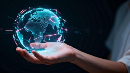 Hand holding digital globe