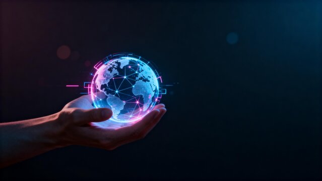 Hand holding digital globe - Powered by Adobe