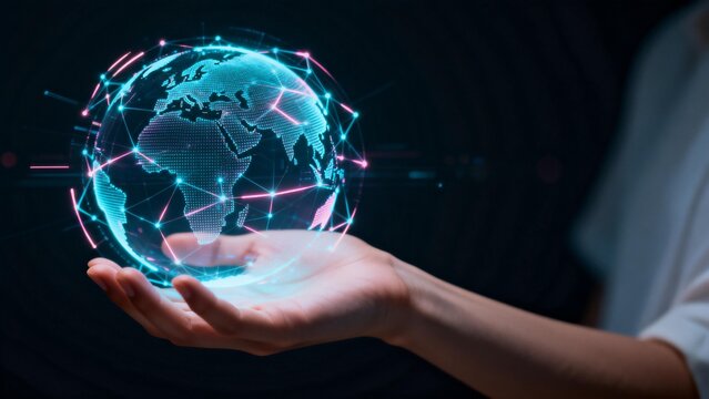 Hand holding digital globe - Powered by Adobe