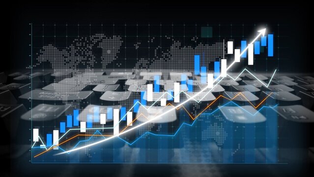 This image illustrates a digital financial growth chart over a keyboard, symbolizing business trends, market analysis, and technological advancements in the finance sector. Copula - Powered by Adobe