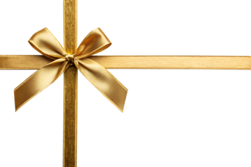 Golden ribbon bow isolated on white background for gift decoration and festive celebrationsGolden ribbon bow isolated on white background for gift decoration and festive celebrations