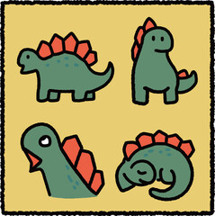 Hand-Drawn Stegosaurus Character Set in Friendly Cartoon Style for Kids © TungYueh