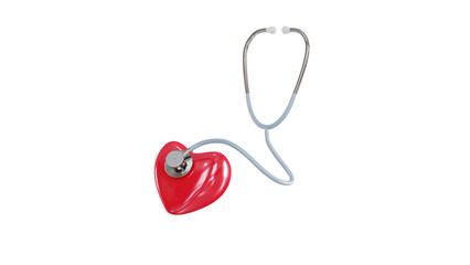 red heart with stethoscope 3D rendering