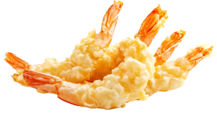Delicious golden brown shrimp tempura ready for serving in asian cuisine on transparent background