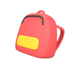3D Minimalist Red School Backpack with Yellow Pocket
