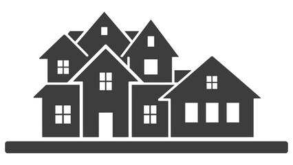 Fototapeta premium Silhouette graphic illustrating a cluster of varied residential homes and community housing symbols