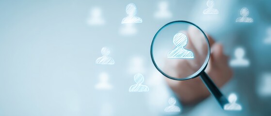 The magnifying glass highlighting a user icon for recruitment and digital identity search