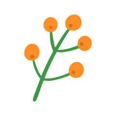 Cute Hand-Drawn Orange Berries on Green Stem Illustration