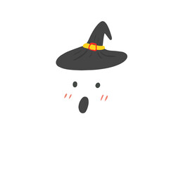 Cute Surprised Ghost Illustration Wearing Witch Hat for Halloween