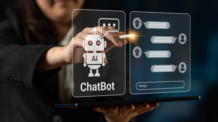 Chatbot interface representing artificial intelligence customer support and automated response system for business communication. Parse
