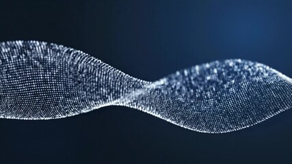 P218-Soft elegant digital waves flow. White particle wave on dark blue background with soft light. Techno 4K 10s