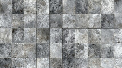 Seamless pattern of distressed grey square tiles creating a rugged industrial background