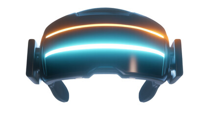 Futuristic virtual reality headset with glowing neon light strips on transparent background
