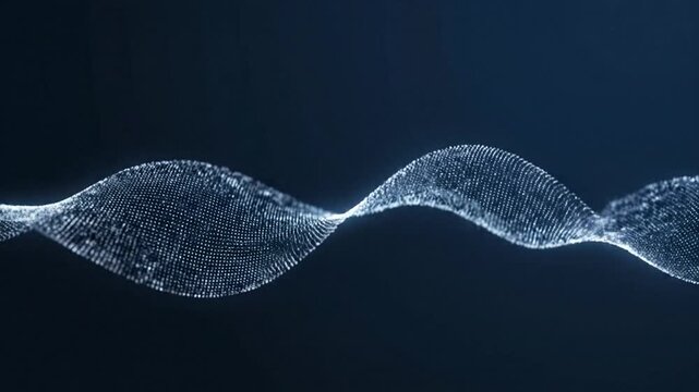 P223-Soft elegant digital waves seamless flow. White particle wave on dark blue background with soft ligh 4K 10s