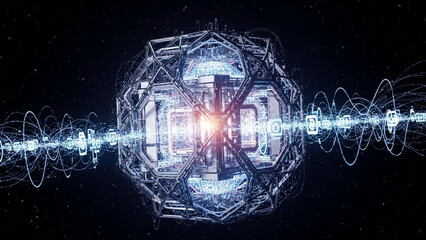 Glowing Light Particles and Data Streams Futuristic Technology Concept