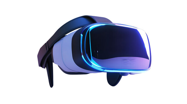 Sleek virtual reality headset glows with futuristic blue light against a for technology concepts on transparent background - Powered by Adobe