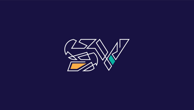 Connected lining alphabet letter sv logo design
