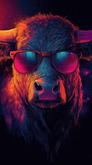 Cool bull wearing sunglasses, vibrant colors. (1)