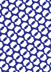 Naklejka premium Striking blue and white geometric pattern with interlocking hexagonal shapes in a grid