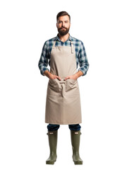 Fototapeta premium Man in apron and boots isolated on transparent background
