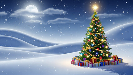 Obraz premium Luxury Christmas Tree with Wrapped Gifts and Golden Ornaments