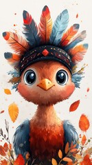Cute cartoon bird wearing headdress. (1)