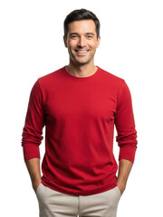 Obraz premium Man in red sweater smiling isolated on transparent background