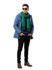 Fototapeta premium Man in casual winter attire isolated on transparent background