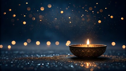 Warm diwali lamp with golden light and bokeh