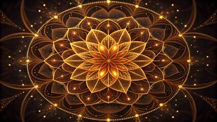 Golden lotus flower mandala with sparkling lights