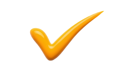 Glossy golden check mark PNG isolated on transparent background, approval symbol for graphic design and web projects