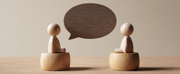The Wooden Figures Facing Each Other With a Speech Bubble Representing Communication