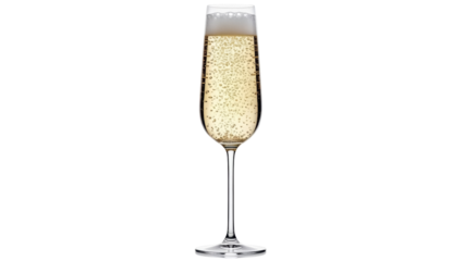 Elegant champagne flute with bubbles isolated PNG, celebratory drink for special occasions and festive events on transparent background
