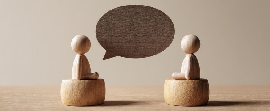 The Wooden Figures Facing Each Other With a Speech Bubble Representing Communication