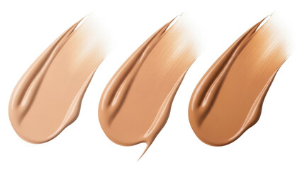 Three foundation swatches PNG isolated on transparent background, makeup base tone samples for...